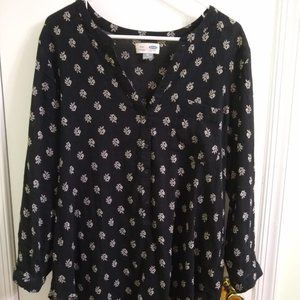 Old Navy Black Cotton Long Tunic White Print XL